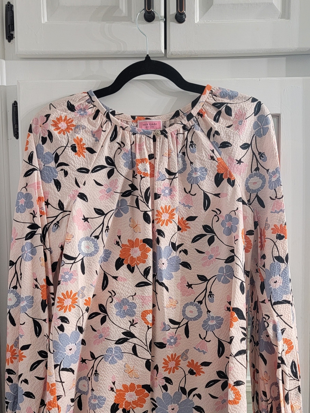 kate spade Pink Floral Long-Sleeve Blouse with Blue and Orange Flowers